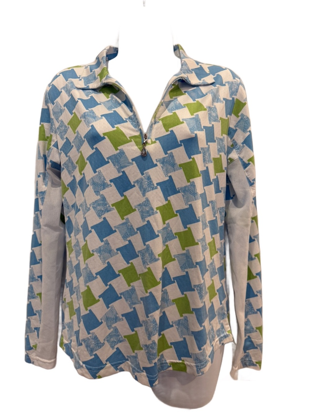 SanSoleil SolCool Long Sleeve 1/4-Zip Print Mock Sun Shirt. Small